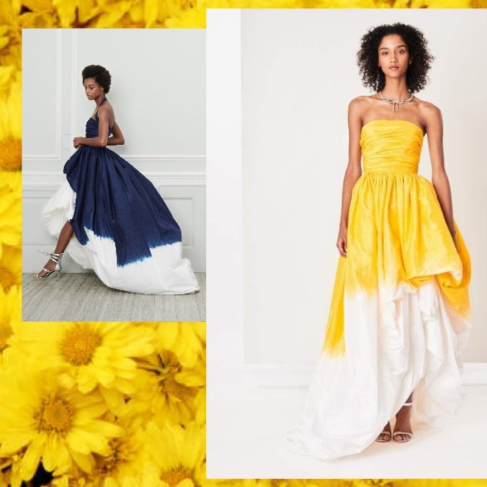 *$6,890 OSCAR DE LA RENTA NEW Silk Dip-dyed Ball Gown YELLOW WHITE US 12 L